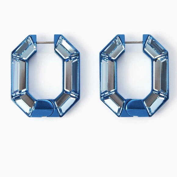 Swarovski Blue Lucent Octagon Hoop Earrings - Picture 15 of 15